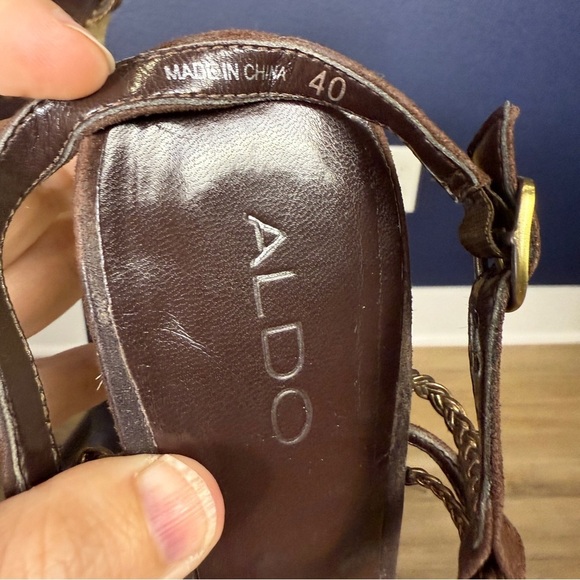 Aldo "Cooey" Brown and Tan Wedge Sandals, Size EU 40 (US 9) - Picture 9 of 11